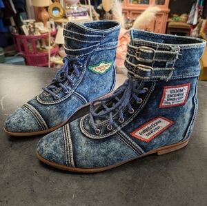 Denim Jeans Acid Wash Ankle Boots Booties Size 8B 80's